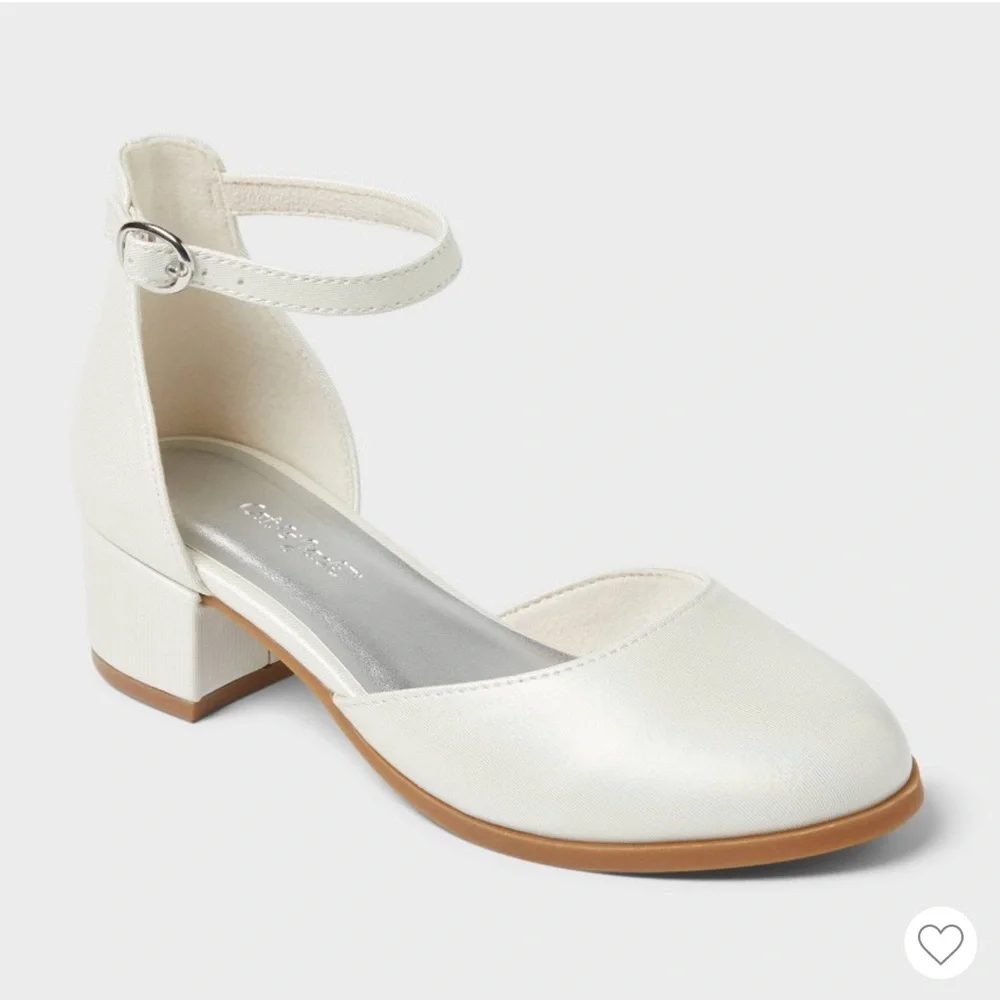 Cat & Jack Shimmery White Block Heeled Dress Shoes for Girls Size 13 Flower Girl